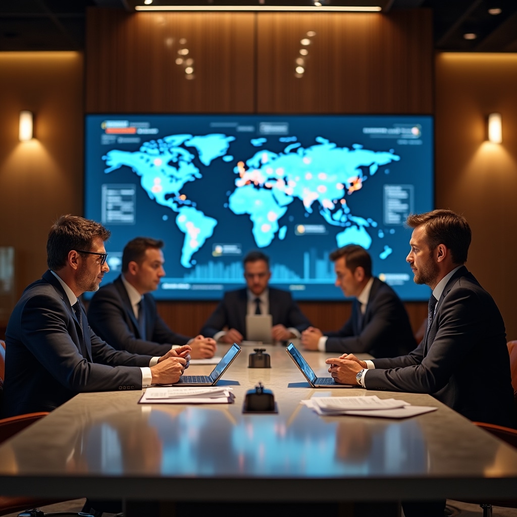Equipo de consultoría logística en reunión estratégica